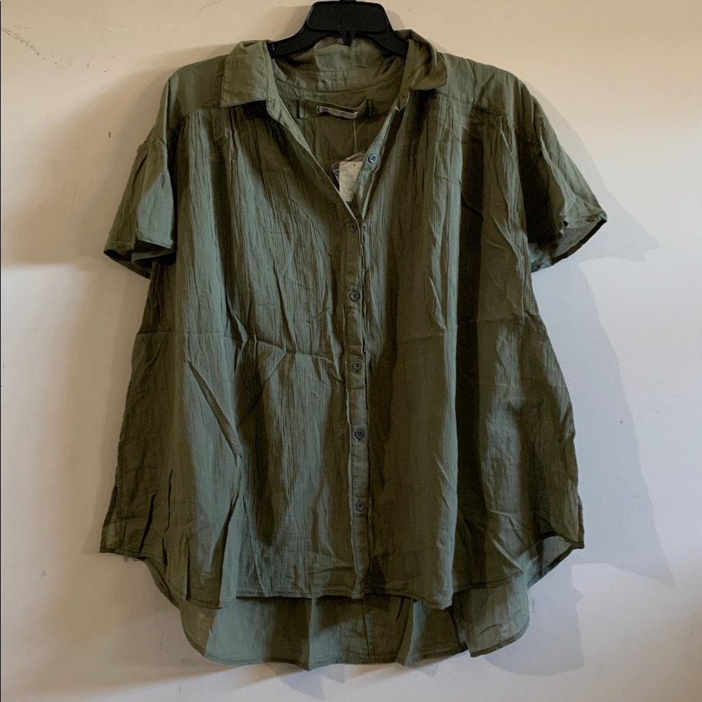 FREE PEOPLE Oversized Float Away Button Down Top NWT Olive Green - Picture 4 of 8